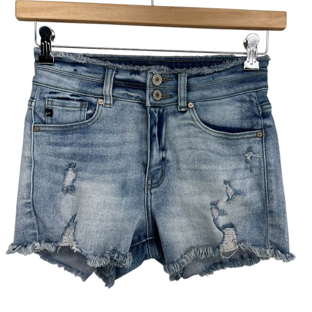 Kancan Denim Distressed Fray Hem Light Wash Shorts W27